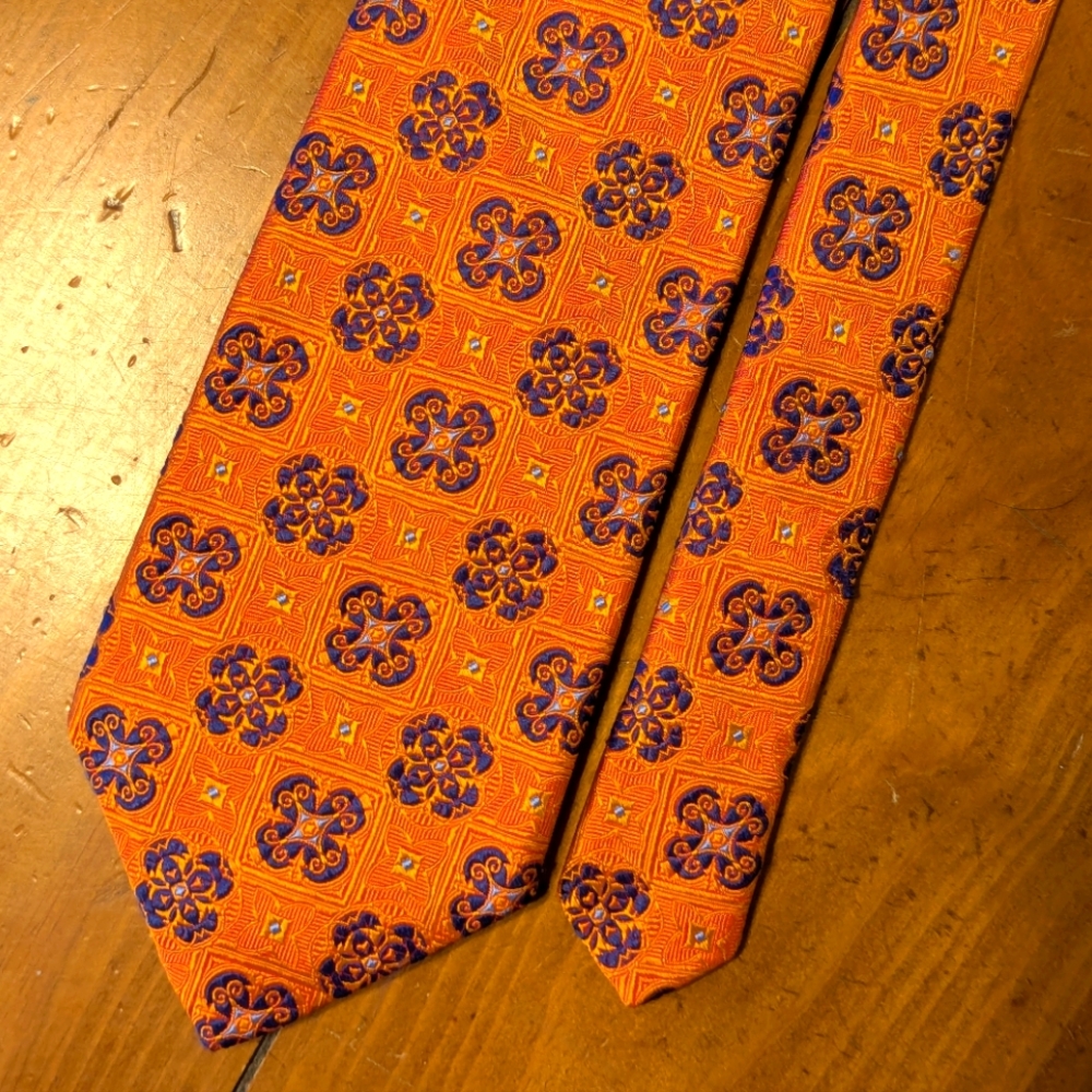 Robert Talbot Vibrant Orange and Purple Silk Tie with Symmetrical Pattern